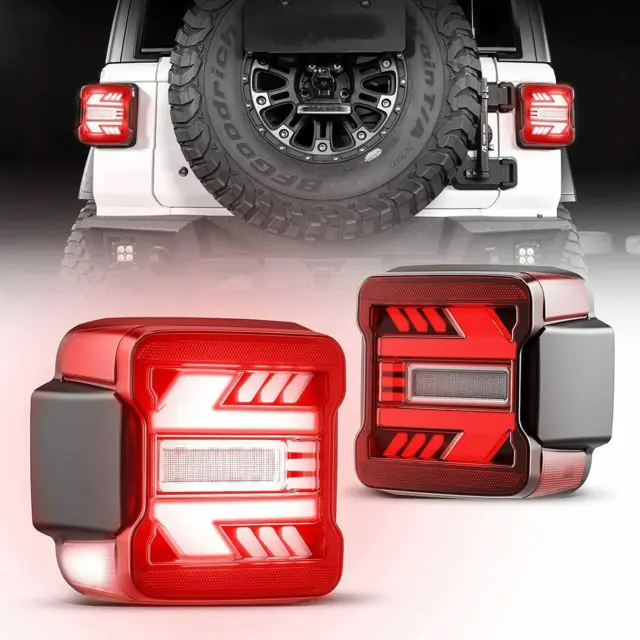 Pair LED Tail Lights For 2018 - 2021 Wrangler JL w/ Unique Red Arrow Lamp Signal