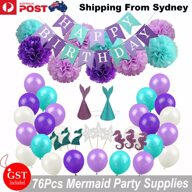 76 Pcs/Set Mermaid Theme Retro Balloons Birthday Baby Party Wedding Decor Banner