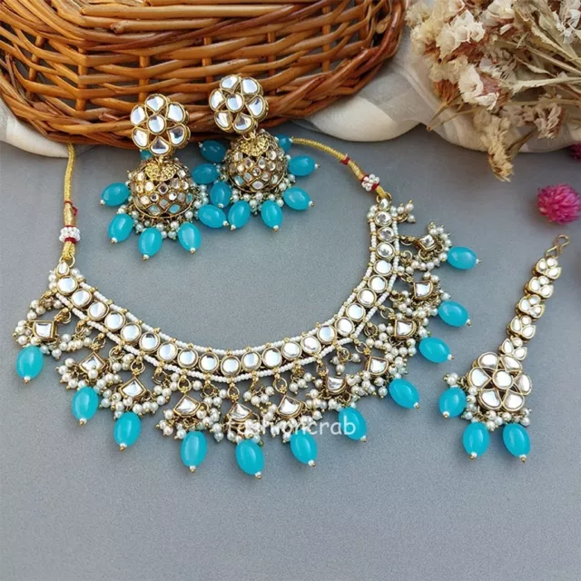Indian Bollywood Style Katrina Kundan Jewellery Set - Light Blue