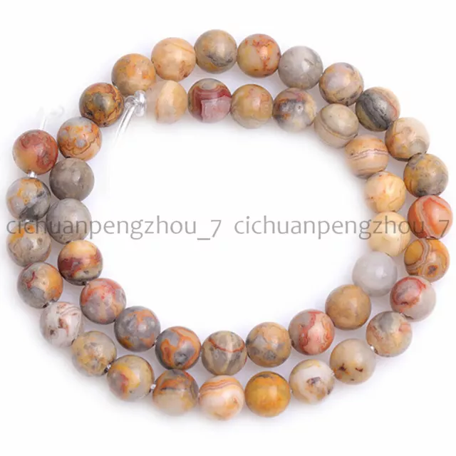 8mm Yellow Multi-Color Crazy Lace Agate Gemstone Round Loose Beads 15'' Strand