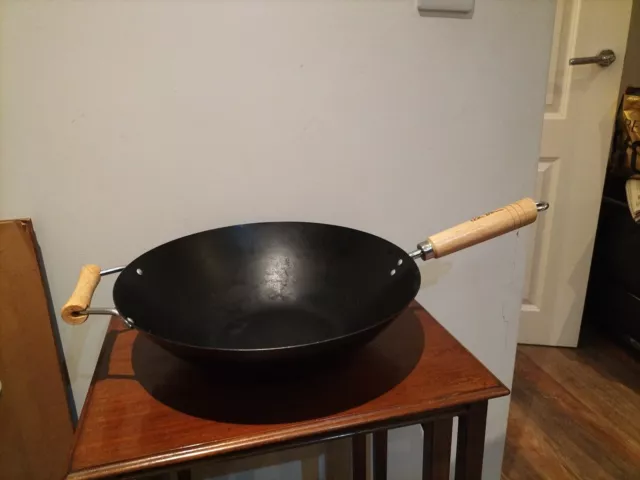 Ken Hom Classic Wok aprox 36 cm, acero al carbono, negro, usado