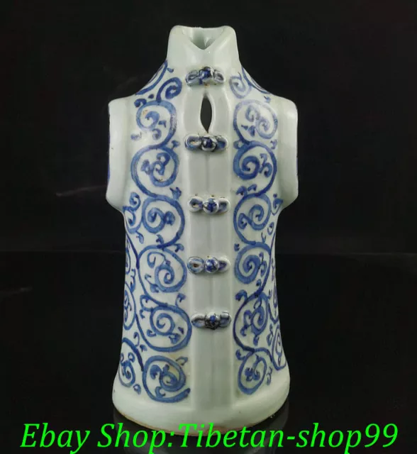 9" Collect Old Chinese Blue White Porcelain Flower Cheongsam Clothes Statue