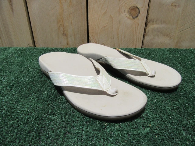 Women's Size 8 Vionic Beige Iridescent Sequin Flip Flop Sandals TideSQ