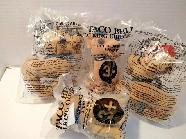 LOT 4 = Sealed TACO BELL Talking Chihuahua Dogs Plush 6" complete set