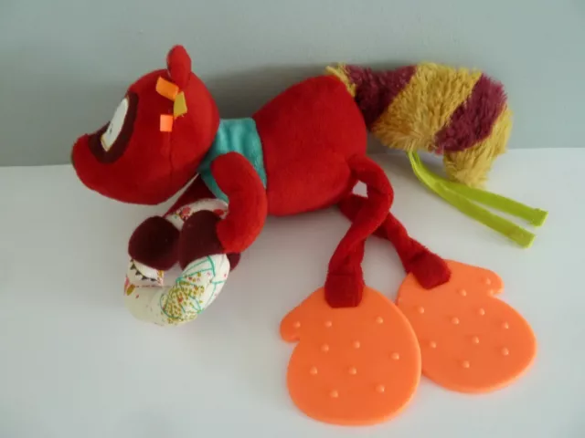 *. DOUDOU PELUCHE HOCHET LILLIPUTIENS GEORGES LEMURIEN  ROUGE ORANGE - TBE Lire
