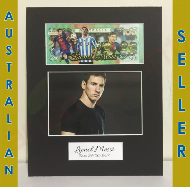 Lionel Messi - 8 x 10 Matted Memorabilia with 4x6 Photo & Novelty Note