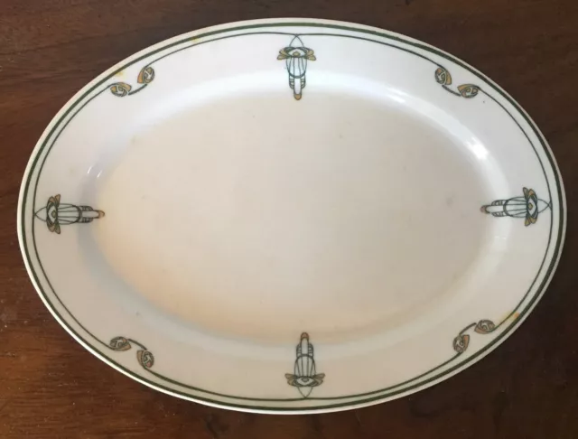 Antique 1910 Syracuse China Egyptian Revival Oval Plate Rail Road Thebes Pattern