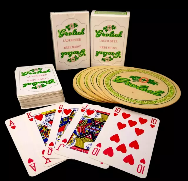 Vtg Grolsch Beer Poker Bridge Playing Cards 2 Decks & 6 Coasters Brewriana
