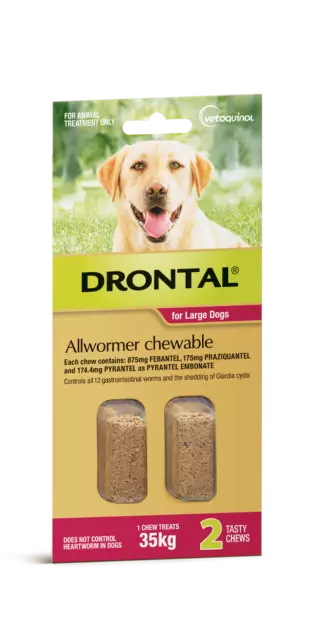 Drontal Chewable Wormer Large Dog 2 Pack Control Of Gastrointestinal Worms