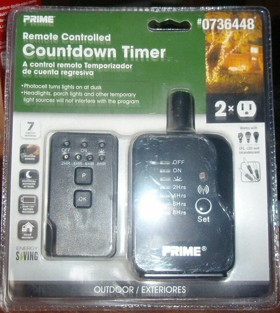 PRIME COUNTDOWN TIMER Outdoor w/ Two Grounded Plugs & Remote 0736448