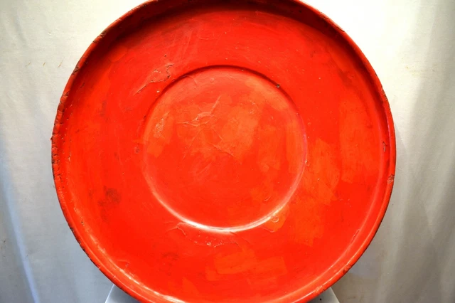 Burmese Red Lacquer Large Round Offering Or Serving Tray, Late 19Th Century "16 3