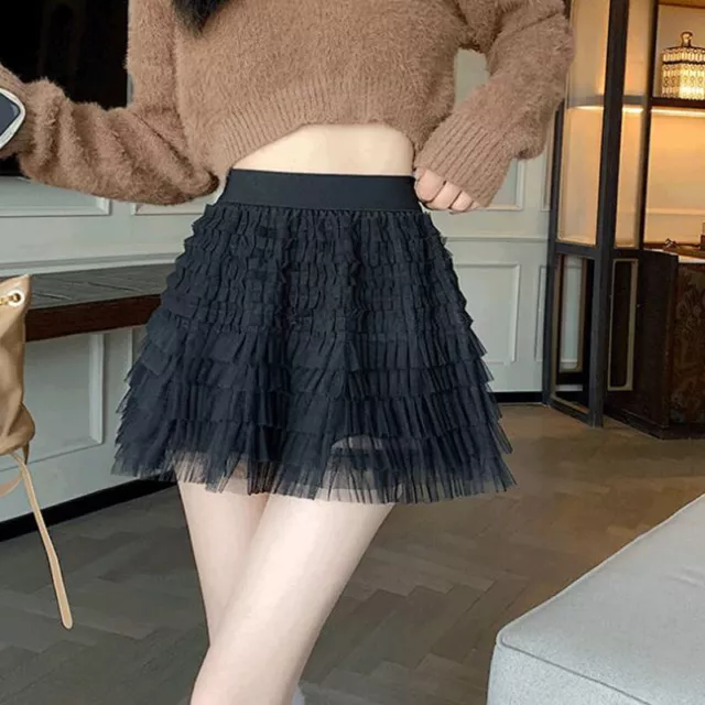 Women Princess Layered Mesh Tulle Skirt Mini Above Knee A-line Tutu Ballet Prom