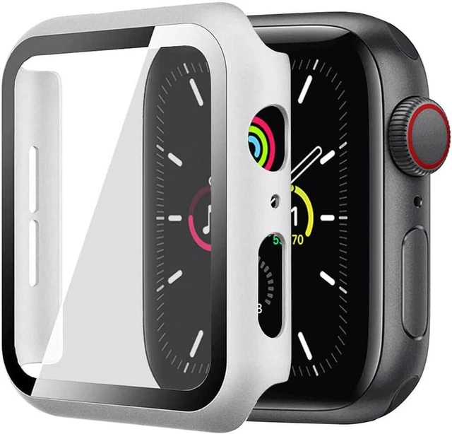JX Hard PC Case with Screen Protector for Apple Watch Series6 5 4 SE 44mm-Silver