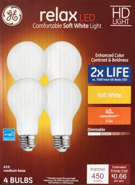 4 GE relax HD Light 40-Watt Frosted White A19 LEDs w/Medium Base - 450 Lumens