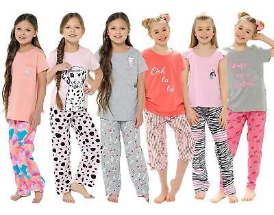 Girls Jersey Pyjamas Short Sleeve Long Sleep Nightwear Pyjama Set PJs