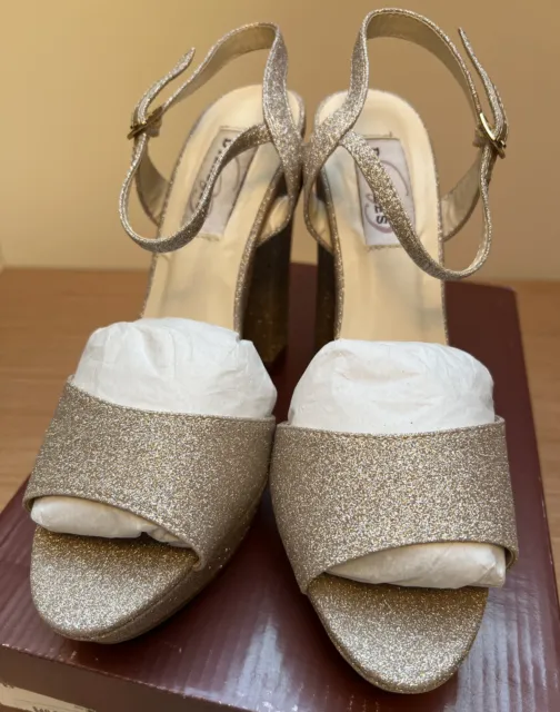 Dyeables Whitta Champagne Glitter B 8.5 Platform Heel Women’s Shoes W/Clutch 2