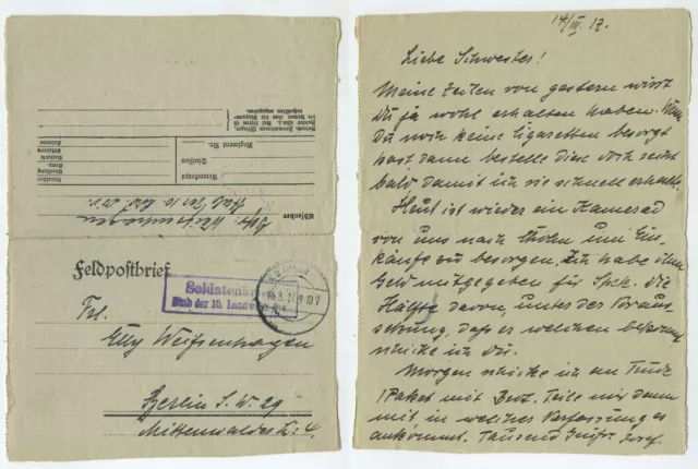 97640 - Feldpostbrief - 15.3.1917 nach Berlin