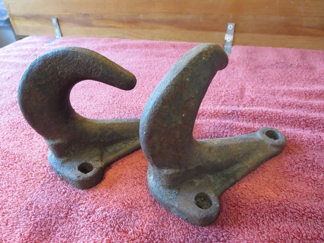 2 XL Hooks Vintage Cast Iron Industrial Heavy Duty Wall Hangers Steampunk Slant