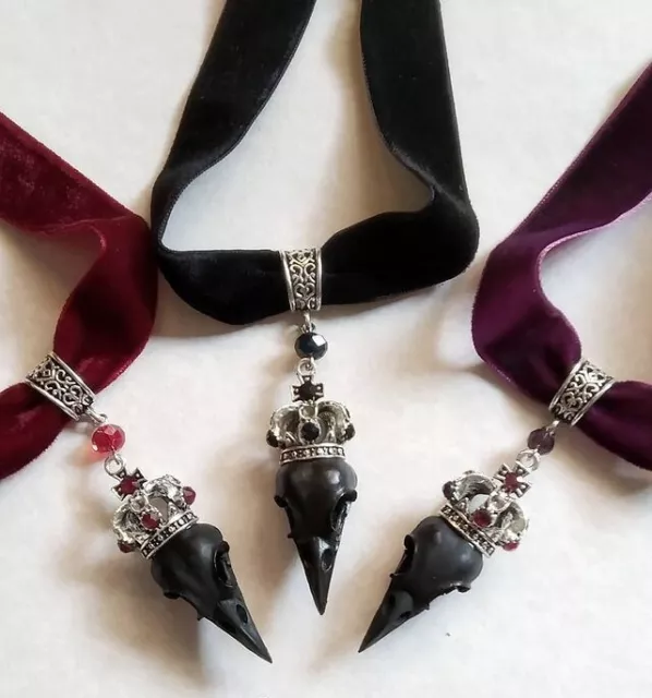 Victorian Bird Skull Velvet Choker Raven Skull Necklace Gothic Crow Pendant