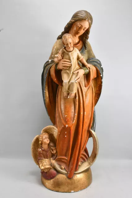 P28A05- Große Stuck Figur Mondsichel Madonna mit Kind, monogr. DKH 1911(?)