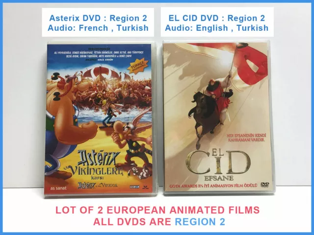 ASTERIX and The Vikings EL CID the Legend Animation REGION 2 DVD Turkish + more