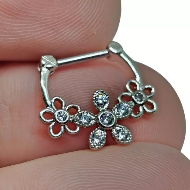 Daisy Flower Septum Floral CZ Piercing Clicker 16g (1.2mm) Acier... 3