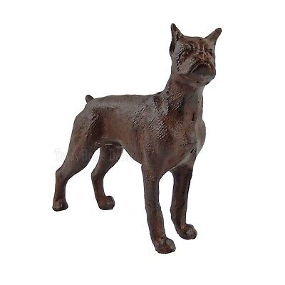 Boxer Dog Figurine Statue Cast Iron Rustic Brown Finish 7 inch Tall Heavy Duty