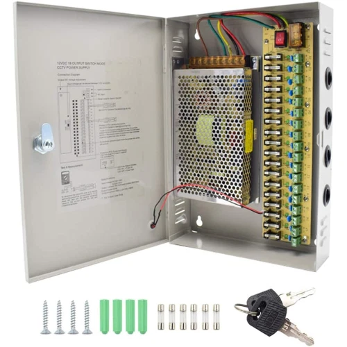 Interrupteur d'alimentation pour vidéo surveillance 12V 18 sorties 20A 240W