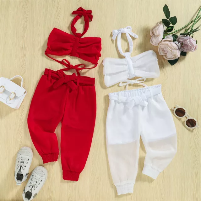 Kids Toddler Infant Baby Girls Sleeveless Solid Patchwork Vest Tops Gift Set
