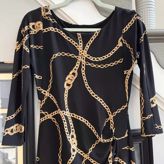 Lauren Ralph Lauren Black Chain Motif Faux Wrap Dress sz 4 EUC 3