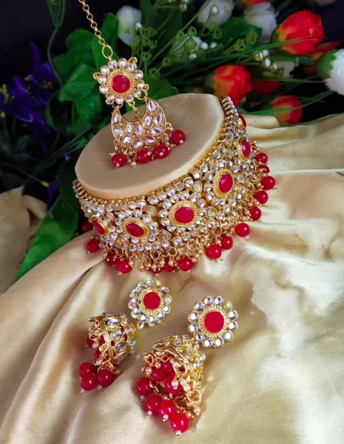 Indian Bollywood Style Bridal Choker Gold Plated Jewelry Necklace Set