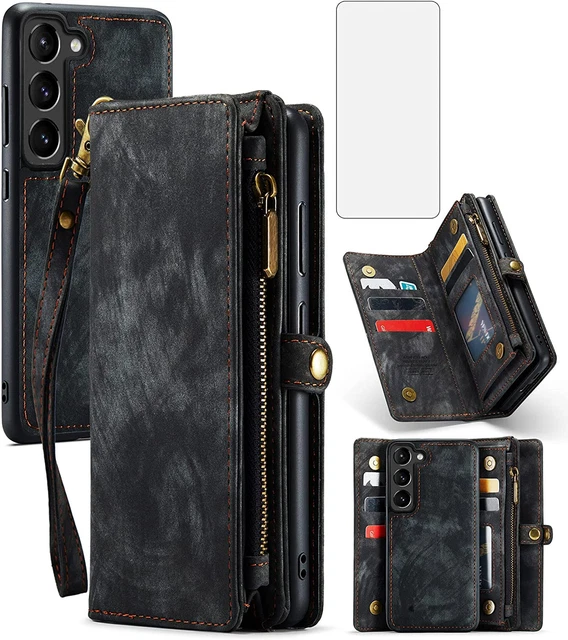 Zipper Detachable Wallet Case For Galaxy S23 Plus Tempered Glass Screen Protecto