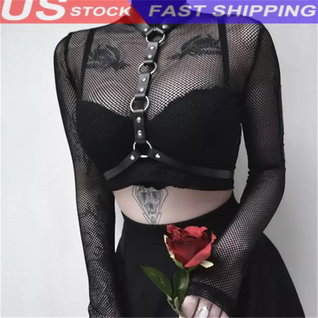 Womens PU Leather Harness Chest Punk Body Bra Bondage Waist Belt Chest Strap