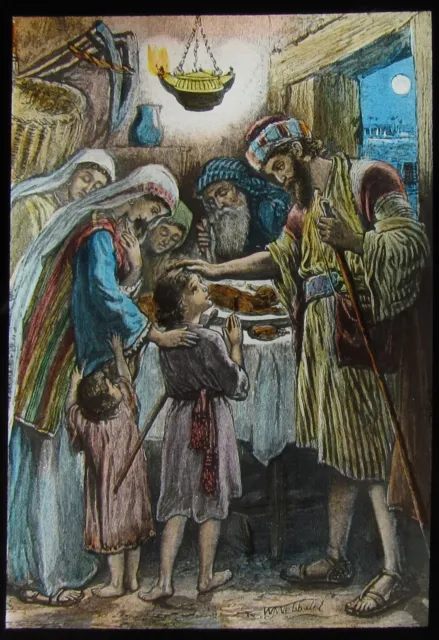 Glass Magic Lantern Slide THE EATING OF THE PASSOVER C1900 RELIGIOUS BIBLE