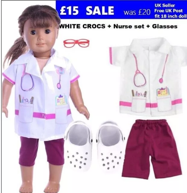 £15 SALE CROCS + SCRUBS or Nurse Doctor set. 18" Doll Our Generation boy girl AG 2