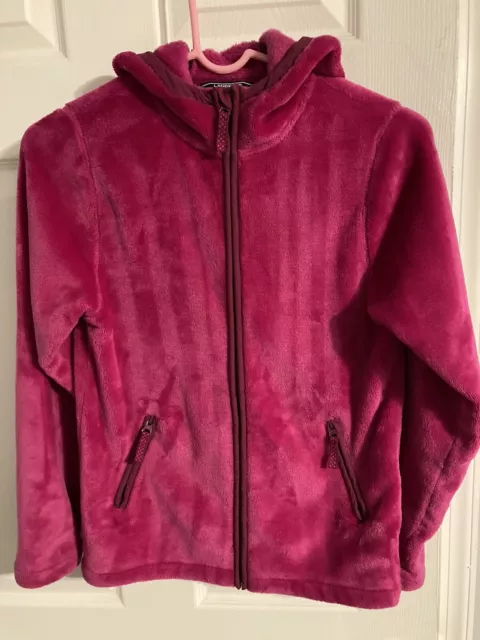 Lands End Girls Softest Fleece Jacket Size L (14) Pink  Full Zip Hooded Pockets