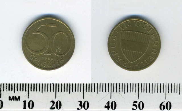 Austria 1980 - 50 Groschen Aluminum-Bronze Coin - Austrian Shield 5