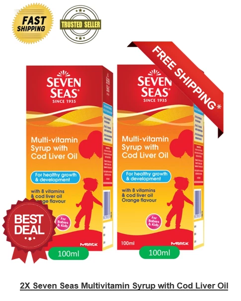 2X 100ml Seven Seas Multivitamin Syrup Cod Liver Oil Orange Flavor For Kids
