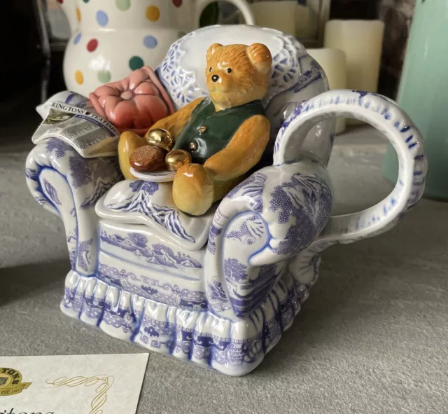 Paul Cardew Ringtons Teddy Bear Blue Armchair Teatime Teapot Ltd Edition 3