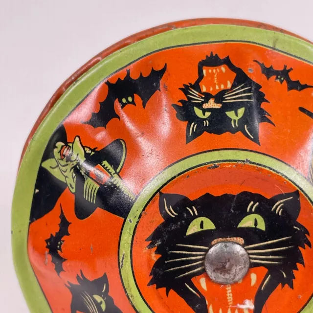 Kirchhof Halloween Noisemaker Rattle Tin Litho Black Scary Cat Green Witches 2