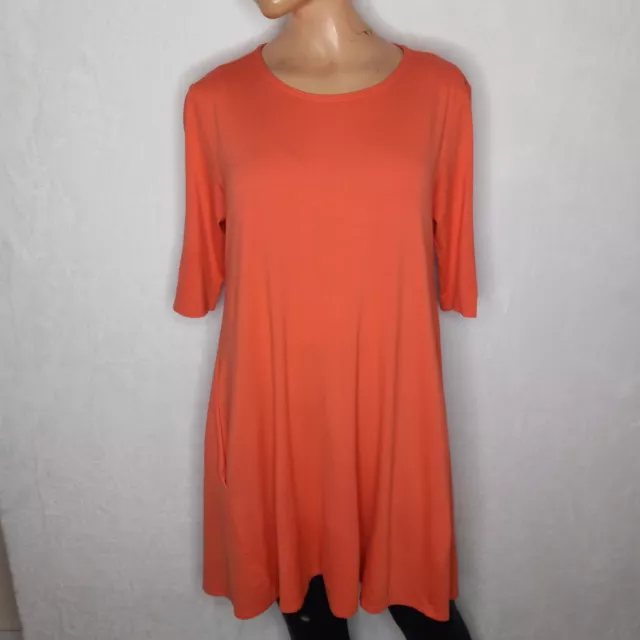 Eileen Fisher Womens Orange Stretch Half Sleeve Tunic Top W/ Pockets Size XS