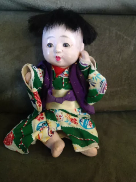 Vintage Antique 1960s Ichimatsu Gofun Japanese Baby Boy Doll 7.5” Tall