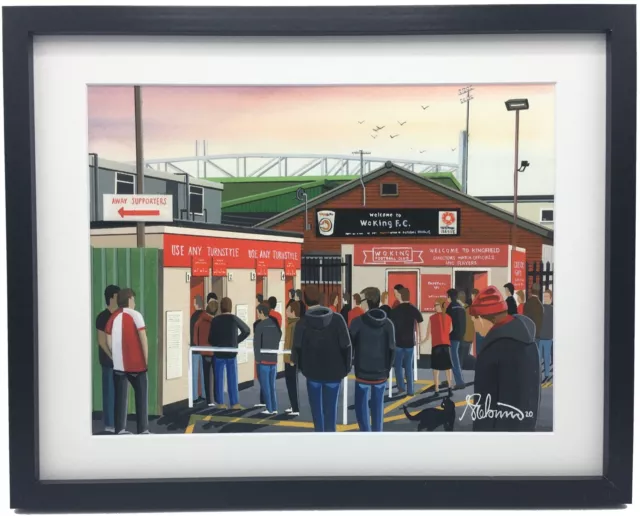 Woking F.C, Kingfield Stadium, High Quality Framed Football Art Print. Approx A4