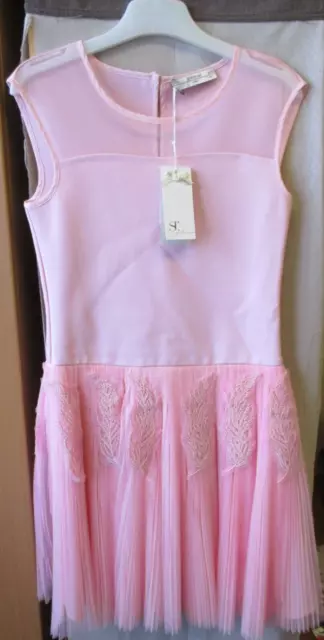 SuperTrash Girls Pink summer dress with pleated tulle skirt, Age 10 years, New