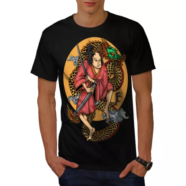 Wellcoda Sword Dragon Art Mens T-shirt, Knight Graphic Design Printed Tee