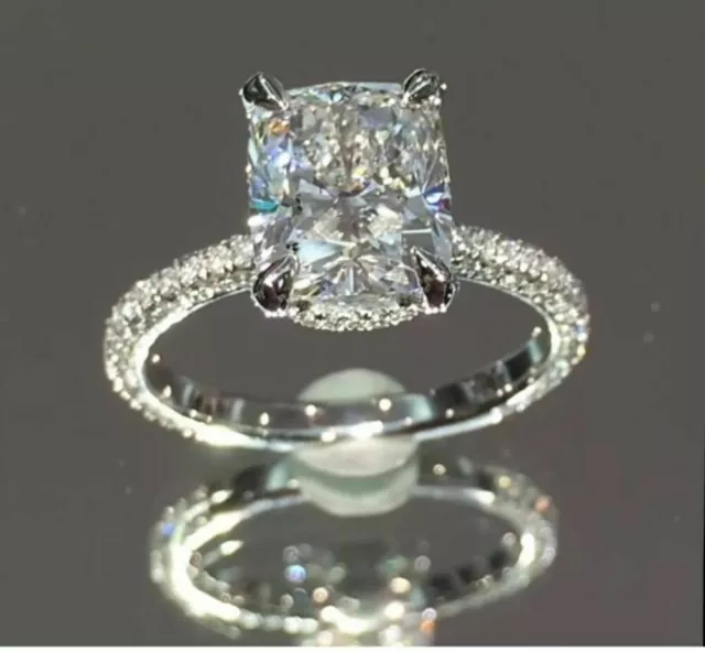 3 Ct Cushion Cut Moissanite Solitaire Engagement Ring Solid 14K White Gold