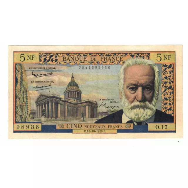 [#332327] France, 5 Nouveaux Francs, Victor Hugo, 1959, O.17, AU, Fayette:56.03