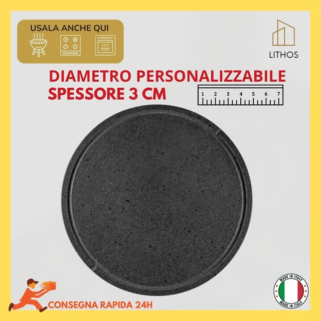 Piastra In Pietra Lavica Etnea Per Pizza E Griglie - Rotonda, Spessore 2 Cm, Naturale E Antiaderente - Foto 3