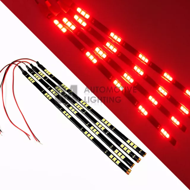 4x Red 12" LED Strip 15 SMD Car Footwell Under Dash Accent Light Waterproof