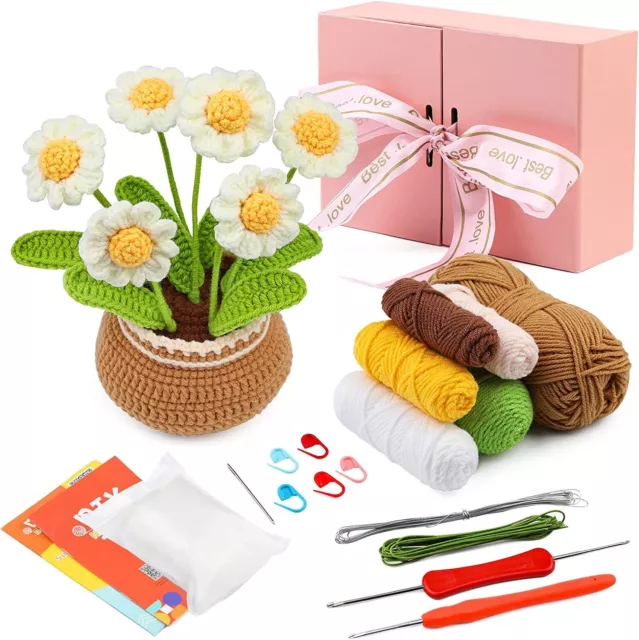Komplette gehäkelte Startersets-Blumenstrauß Topf Zum Selbermachen Anfänger Geschenkbox